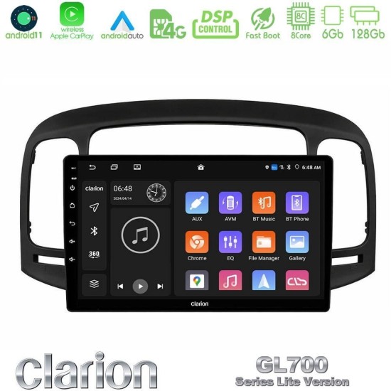 Clarion GL700 Lite Series 8Core Android11 6+128GB Hyundai Accent 2006-2011 Navigation Multimedia Tablet 9" Με Carplay & Android Auto