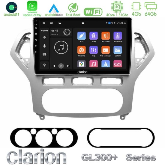 Clarion GL300+ Series 4Core Android11 4+64GB  Ford Mondeo 2007-2010 AUTO A/C Navigation Multimedia Tablet 10"
