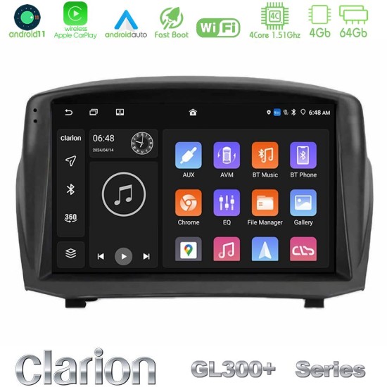 Clarion GL300+ Series 4Core Android11 4+64GB  Ford Fiesta 2008-2012 Navigation Multimedia Tablet 9" (Oem Style)