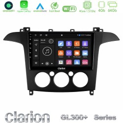 Clarion GL300+ Series 4Core Android11 4+64GB  Ford S-Max 2006-2008 (manual A/C) Navigation Multimedia Tablet 9"