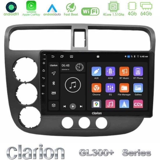 Clarion GL300+ Series 4Core Android11 4+64GB  Honda Civic 2001-2005 Navigation Multimedia Tablet 9"