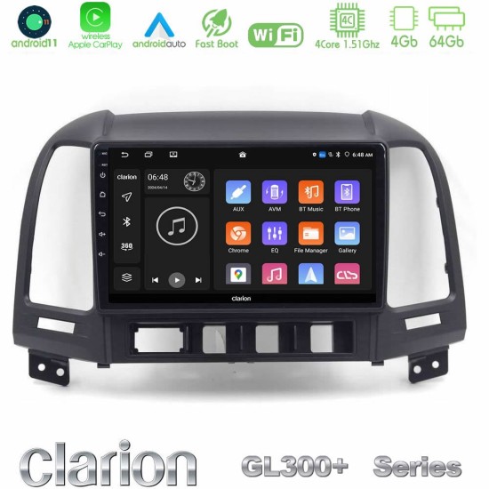 Clarion GL300+ Series 4Core Android11 4+64GB Hyundai Santa Fe 2006-2013 Navigation Multimedia Tablet 10"