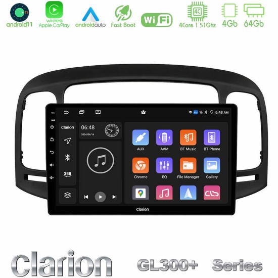 Clarion GL300+ Series 4Core Android11 4+64GB  Hyundai Accent 2006-2011 Navigation Multimedia Tablet 9"