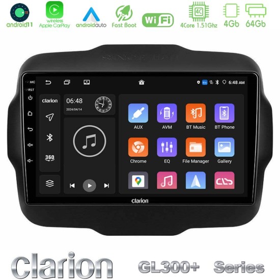 Clarion GL300+ Series 4Core Android11 4+64GB  Jeep Renegade 2015-2019 Navigation Multimedia Tablet 9"