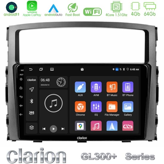 Clarion GL300+ Series 4Core Android11 4+64GB  Mitsubishi Pajero 2008-2009 Navigation Multimedia Tablet 9"