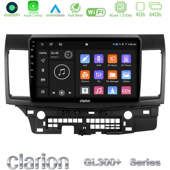 Clarion GL300+ Series 4Core Android11 4+64GB  Mitsubishi Lancer 2008 – 2015 Navigation Multimedia Tablet 10"