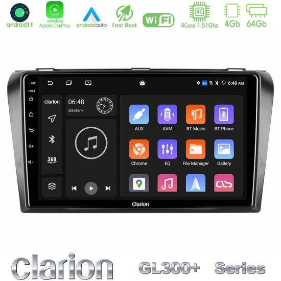 Clarion GL300+ Series 4Core Android11 4+64GB  Mazda 3 2004-2009 Navigation Multimedia Tablet 9"