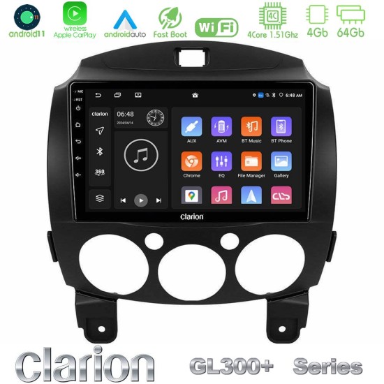 Clarion GL300+ Series 4Core Android11 4+64GB  Mazda 2 2008-2014 Navigation Multimedia Tablet 9"