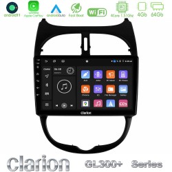 Clarion GL300+ Series 4Core Android11 4+64GB  Peugeot 206 Navigation Multimedia Tablet 9"