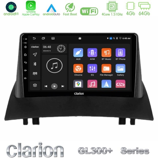 Clarion GL300+ Series 4Core Android11 4+64GB  Renault Megane 2 2002-2008 Navigation Multimedia Tablet 9"