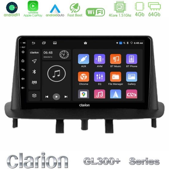 Clarion GL300+ Series 4Core Android11 4+64GB  Renault Megane 3 2009-2013 Navigation Multimedia Tablet 9"