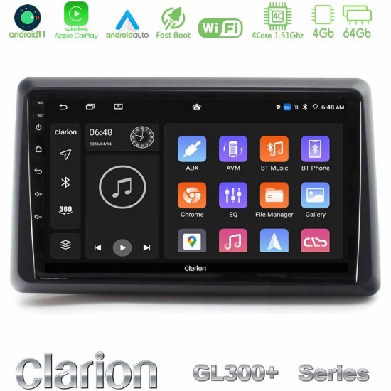 Clarion GL300+ Series 4Core Android11 4+64GB Renault Express 2020-2025 Navigation Multimedia Tablet 9"