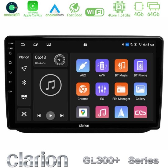Clarion GL300+ Series 4Core Android11 4+64GB  Skoda Fabia 2007-2014 Navigation Multimedia Tablet 10"