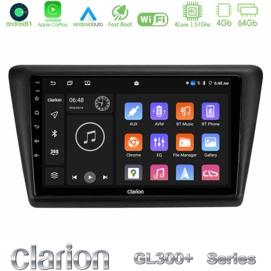 Clarion GL300+ Series 4Core Android11 4+64GB  Skoda Rapid 2013-2017 Navigation Multimedia Tablet 9"