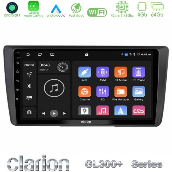 Clarion GL300+ Series 4Core Android11 4+64GB  Skoda Octavia 2004-2012 Navigation Multimedia Tablet 9"
