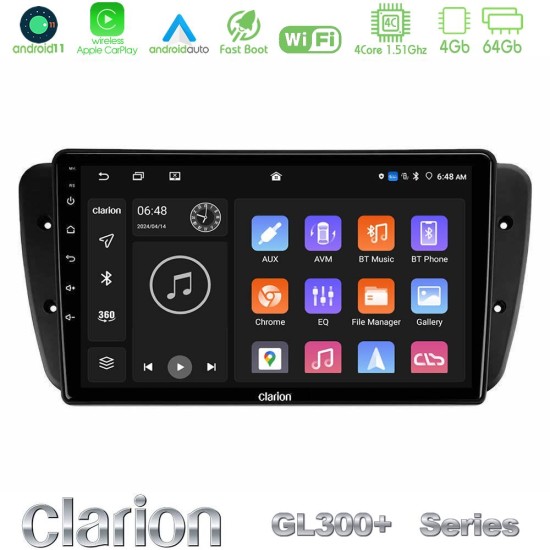Clarion GL300+ Series 4Core Android11 4+64GB  Seat Ibiza 2008-2012 Navigation Multimedia Tablet 9"