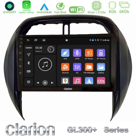 Clarion GL300+ Series 4Core Android11 4+64GB  Toyota RAV4 2001-2005 (Auto A/C) Navigation Multimedia Tablet 9"