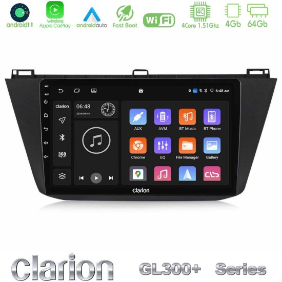 Clarion GL300+ Series 4Core Android11 4+64GB  Vw Tiguan 2016-2022 Navigation Multimedia Tablet 10"
