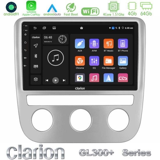 Clarion GL300+ Series 4Core Android11 4+64GB  VW Scirocco 2008-2014 Navigation Multimedia Tablet 9"