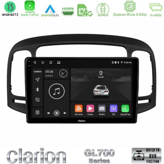 Clarion GL700 Series 8Core Android13 4+64GB Hyundai Accent 2006-2011 Navigation Multimedia Tablet 9" Με Carplay & Android Auto Clarion GL700 Series 8Core Android13 4+64GB Hyundai Accent 2006-2011 Navigation Multimedia Tablet 9" Με Carplay & Android Auto
