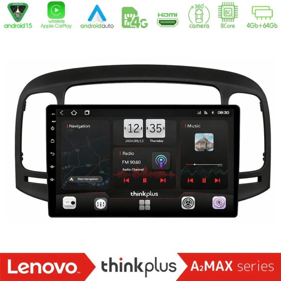Lenovo Thinkplus A2MAX Series 8Core Android15 4+64GB  Hyundai Accent 2006-2011 Navigation Multimedia Tablet 9"