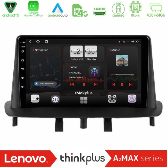 Lenovo Thinkplus A2MAX Series 8Core Android15 4+64GB  Renault Megane 3 2009-2013 Navigation Multimedia Tablet 9"