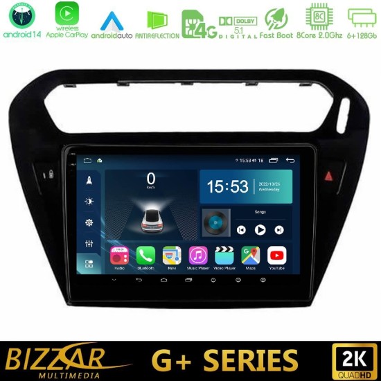 Bizzar G+ Series Citroen C-Elysee / Peugeot 301 8core Android14 6+128GB Navigation Multimedia Tablet 9"
