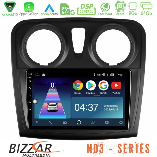 Bizzar ND3 Series 8Core Android15 2+64GB Dacia Sandero 2014-2020 Navigation Multimedia Tablet 9" Bizzar ND3 Series 8Core Android15 2+64GB Dacia Sandero 2014-2020 Navigation Multimedia Tablet 9"