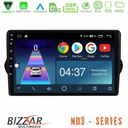 Bizzar ND3 Series 8Core Android15 2+64GB  Fiat Tipo 2015-2022 (Hatchback) Navigation Multimedia Tablet 9"