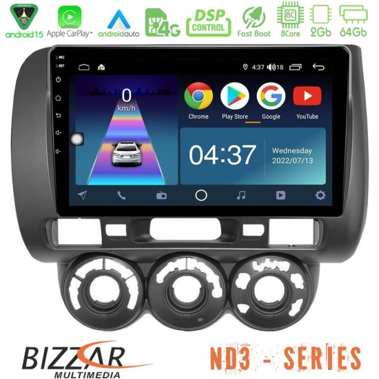 Bizzar ND3 Series 8Core Android15 2+64GB Honda Jazz 2002-2008 (Manual A/C) Navigation Multimedia Tablet 9" Bizzar ND3 Series 8Core Android15 2+64GB Honda Jazz 2002-2008 (Manual A/C) Navigation Multimedia Tablet 9"