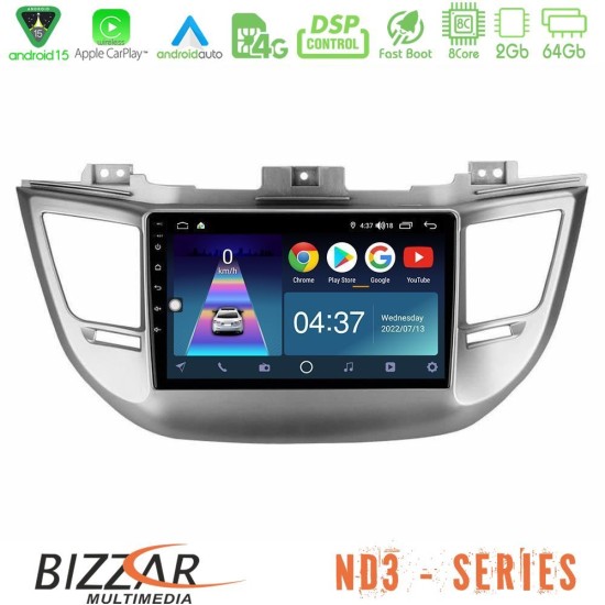 Bizzar ND3 Series 8Core Android15 2+64GB  Hyundai Tucson 2015-2018 Navigation Multimedia Tablet 9"