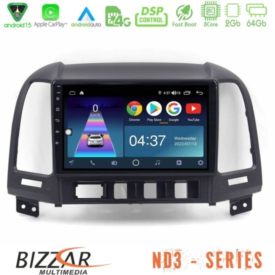 Bizzar ND3 Series 8Core Android15 2+64GB Hyundai Santa Fe 2006-2013 Navigation Multimedia Tablet 10"