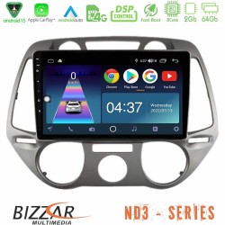Bizzar ND3 Series 8Core Android15 2+64GB  Hyundai i20 2009-2012 Manual A/C Navigation Multimedia Tablet 9"