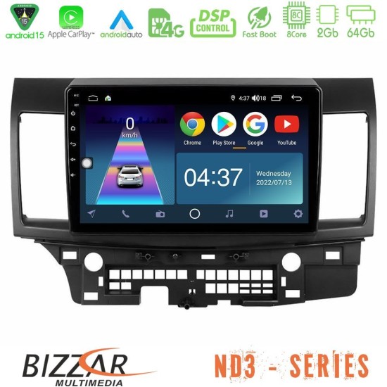 Bizzar ND3 Series 8Core Android15 2+64GB  Mitsubishi Lancer 2008 – 2015 Navigation Multimedia Tablet 10"