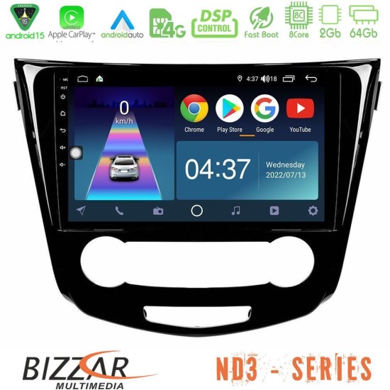 Bizzar ND3 Series 8Core Android15 2+64GB  Nissan Qashqai J11 (Manual A/C) Navigation Multimedia Tablet 10"