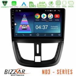 Bizzar ND3 Series 8Core Android15 2+64GB  Peugeot 207 Navigation Multimedia Tablet 9"