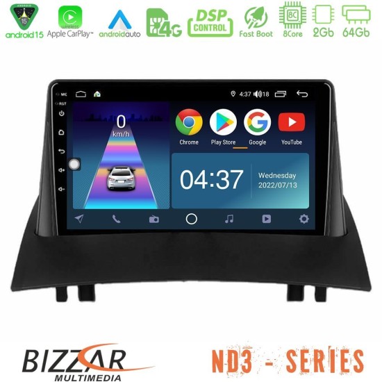 Bizzar ND3 Series 8Core Android15 2+64GB  Renault Megane 2 2002-2008 Navigation Multimedia Tablet 9"
