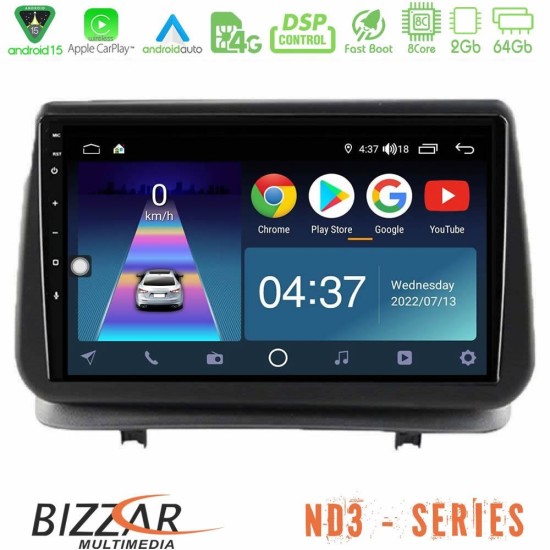 Bizzar ND3 Series 8Core Android15 2+64GB Renault Clio 2005-2012 Navigation Multimedia Tablet 9"