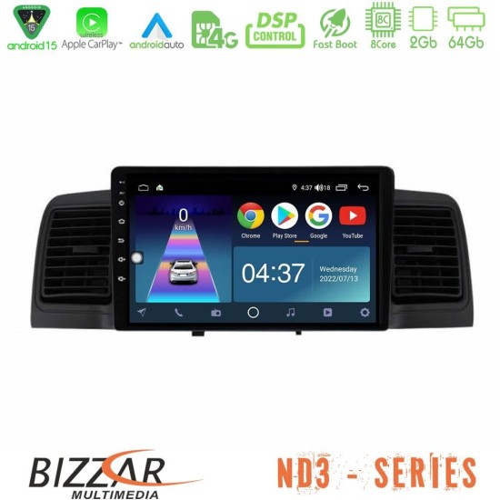 Bizzar ND3 Series 8Core Android15 2+64GB  Toyota Corolla 2002-2006 Navigation Multimedia Tablet 9"   (Black)