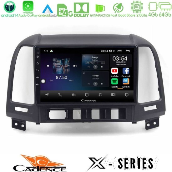 Cadence X Series Hyundai Santa Fe 2006-2013 8core Android 14 4+64GB Navigation Multimedia Tablet 10"