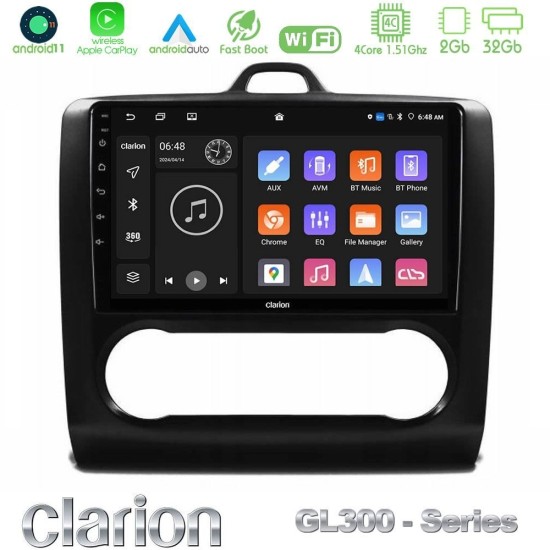 Clarion GL300 Series 4Core Android11 2+32GB Ford Focus Auto AC Navigation Multimedia Tablet 9" Με Carplay & Android Auto