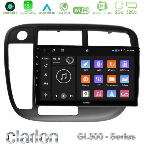 Clarion GL300 Series 4Core Android11 2+32GB Honda Civic 1995-2001 Navigation Multimedia Tablet 9" Με Carplay & Android Auto