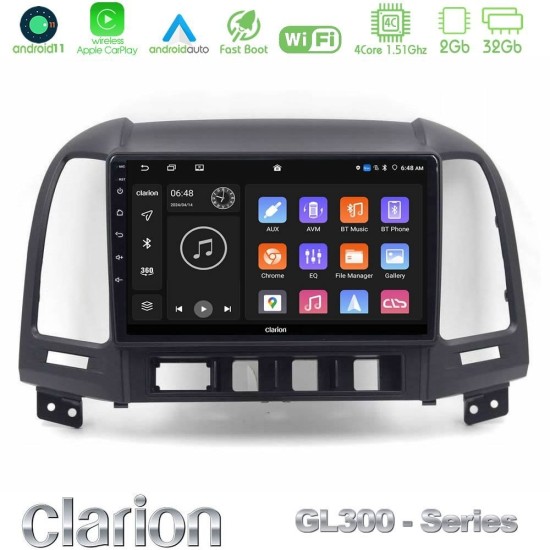 Clarion GL300 Series 4Core Android11 2+32GB Hyundai Santa Fe 2006-2013 Navigation Multimedia Tablet 9" Με Carplay & Android Auto
