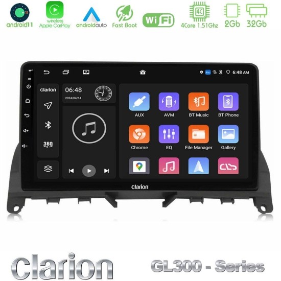 Clarion GL300 Series 4Core Android11 2+32GB Mercedes C-Class W204 2008-2011 Navigation Multimedia Tablet 9" Με Carplay & Android Auto Clarion GL300 Series 4Core Android11 2+32GB Mercedes C-Class W204 2008-2011 Navigation Multimedia Tablet 9" Με Carplay & Android Auto
