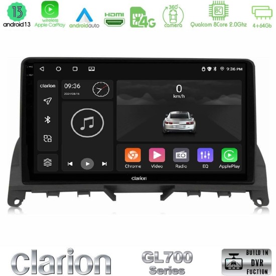 Clarion GL700 Series 8Core Android13 4+64GB Mercedes C-Class W204 2008-2011 Navigation Multimedia Tablet 9" Με Carplay & Android Auto