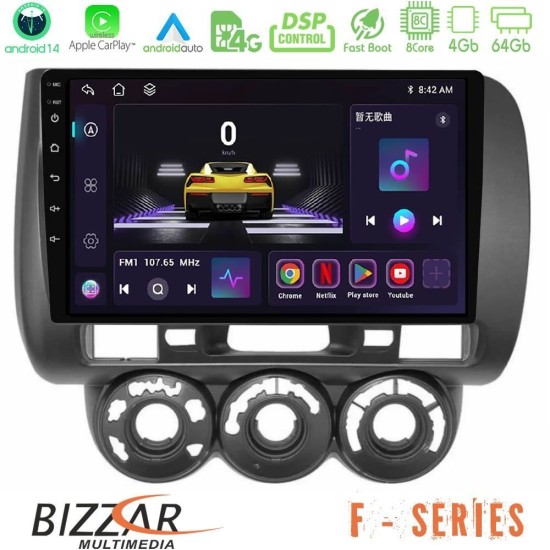 Bizzar F Series 8Core Android14 4+64GB Honda Jazz (Fit) 2002-2008 (RHD) Manual A/C Navigation Multimedia Tablet 9" Με Carplay & Android Auto