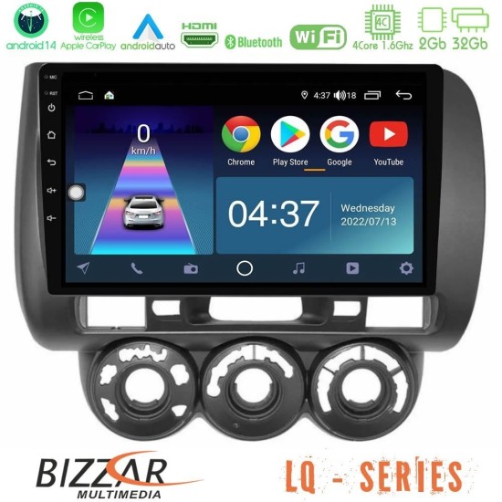 Bizzar LQ Series 4Core Android14 2+32GB Honda Jazz (Fit) 2002-2008 (RHD) Manual A/C Navigation Multimedia Tablet 9" Με Carplay & Android Auto