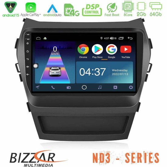 Bizzar ND3 Series 8Core Android15 2+64GB Hyundai iX45 2012-2017 Navigation Multimedia Tablet 9"