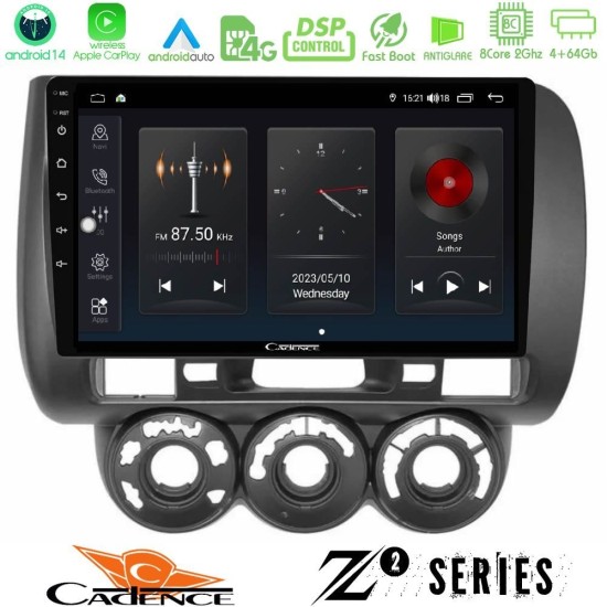 Cadence Z2 Series 8Core Android14 4+64GB Honda Jazz (Fit) 2002-2008 (RHD) Manual A/C Navigation Multimedia Tablet 9" Με Carplay & Android Auto
