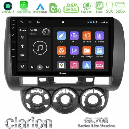 Clarion GL700 Lite Series 8Core Android11 2+32GB Honda Jazz (Fit) 2002-2008 (RHD) Manual A/C Navigation Multimedia Tablet 9" Με Carplay & Android Auto Clarion GL700 Lite Series 8Core Android11 2+32GB Honda Jazz (Fit) 2002-2008 (RHD) Manual A/C Navigation Multimedia Tablet 9" Με Carplay & Android Auto